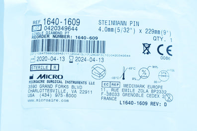Microaire 1640-1609 Steinmann Pin 5/32inch x 9inch